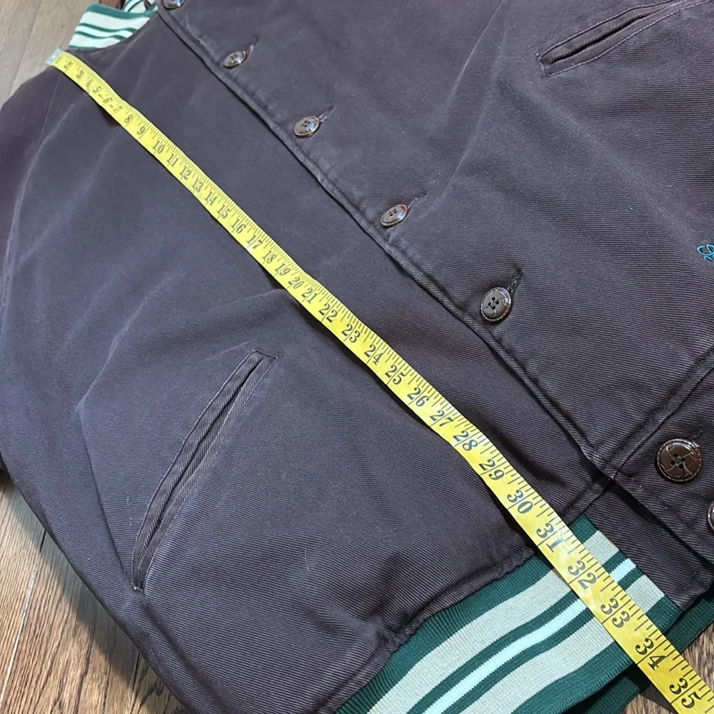 Stall & Dean brown varsity jacket size 5XL Logo wing patch on back bomber heavy